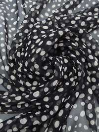 Black/White 100% Silk Scattered Dot Print Chiffon 44W