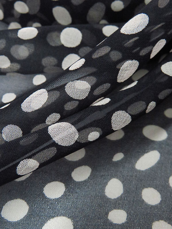 Black/White 100% Silk Scattered Dot Print Chiffon 44W