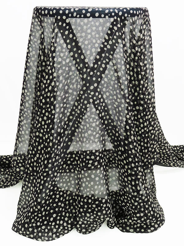 Black/White 100% Silk Scattered Dot Print Chiffon 44W