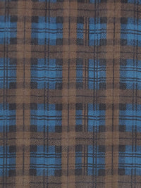 Azure Blue/Coffee Brown/Navy 100% Silk Plaid Print Chiffon 42W