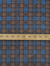 Azure Blue/Coffee Brown/Navy 100% Silk Plaid Print Chiffon 42W