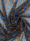 Azure Blue/Coffee Brown/Navy 100% Silk Plaid Print Chiffon 42W