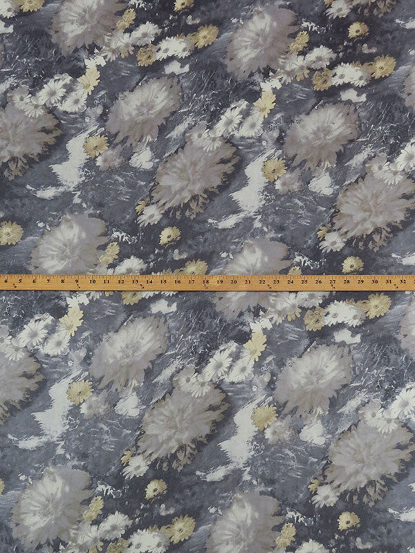 Slate Gray/Dried Sage Brown/Ghost White/Multi 100% Silk Marbled Floral Print Chiffon 44W