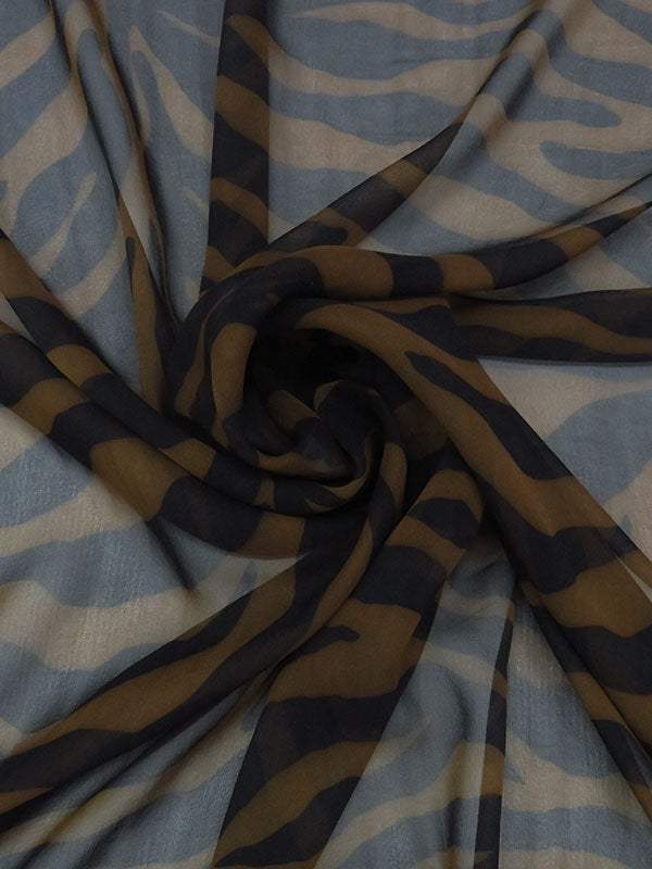 Coffee Brown/Black 100% Silk Large Animal Print Chiffon 43W