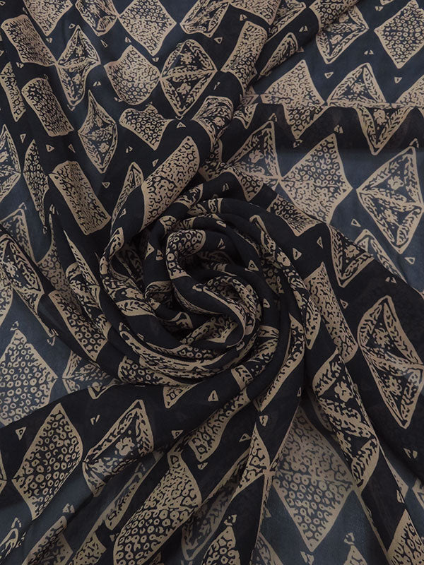 Mushroom Brown/Black 100% Silk Novelty Diamond Print Chiffon 44W