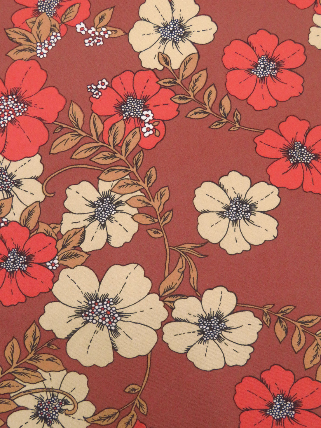Redwood/Tart Orange/Burlywood/Multi Polyester/Lycra Floral Print Double Brushed Knit 56W