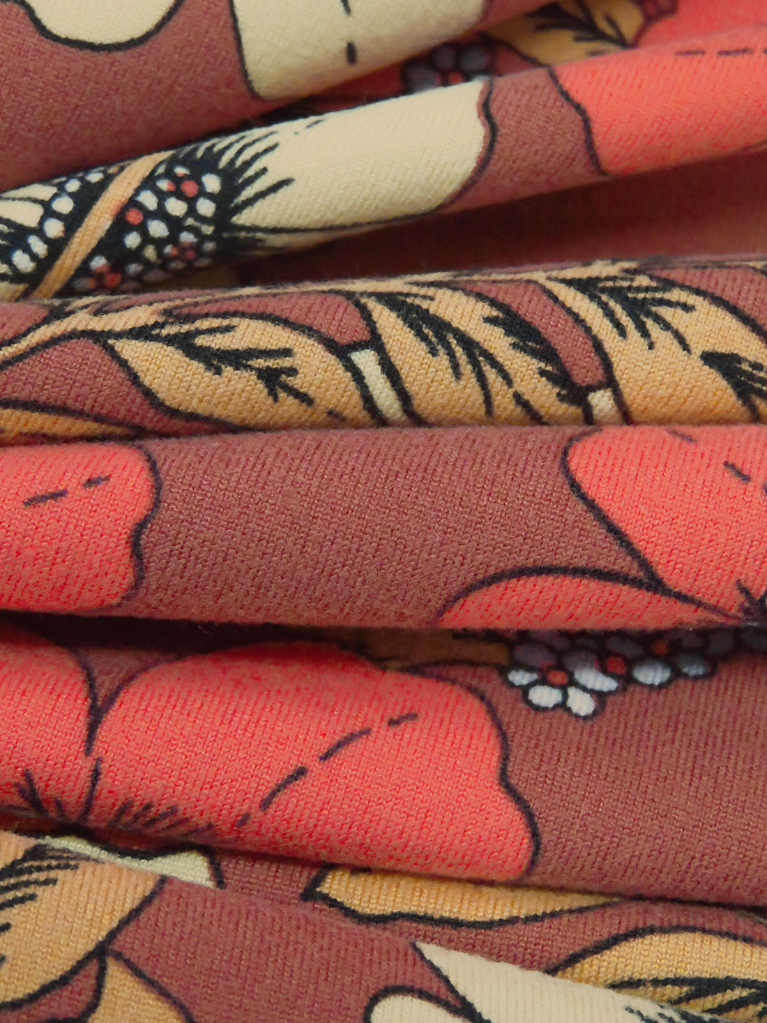 Redwood/Tart Orange/Burlywood/Multi Polyester/Lycra Floral Print Double Brushed Knit 56W