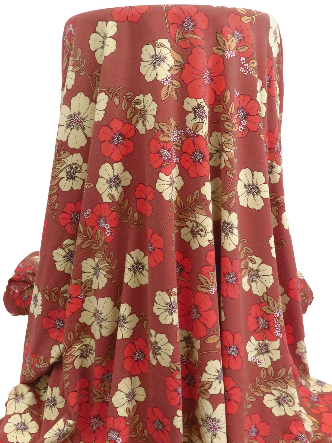 Redwood/Tart Orange/Burlywood/Multi Polyester/Lycra Floral Print Double Brushed Knit 56W