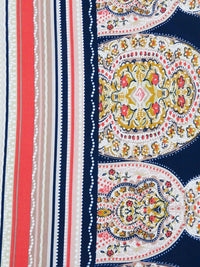 Midnight Navy/Pale Pink/Goldenrod/Multi Polyester/Lycra Double Border Ornate Puffed Print ITY Knit 57W