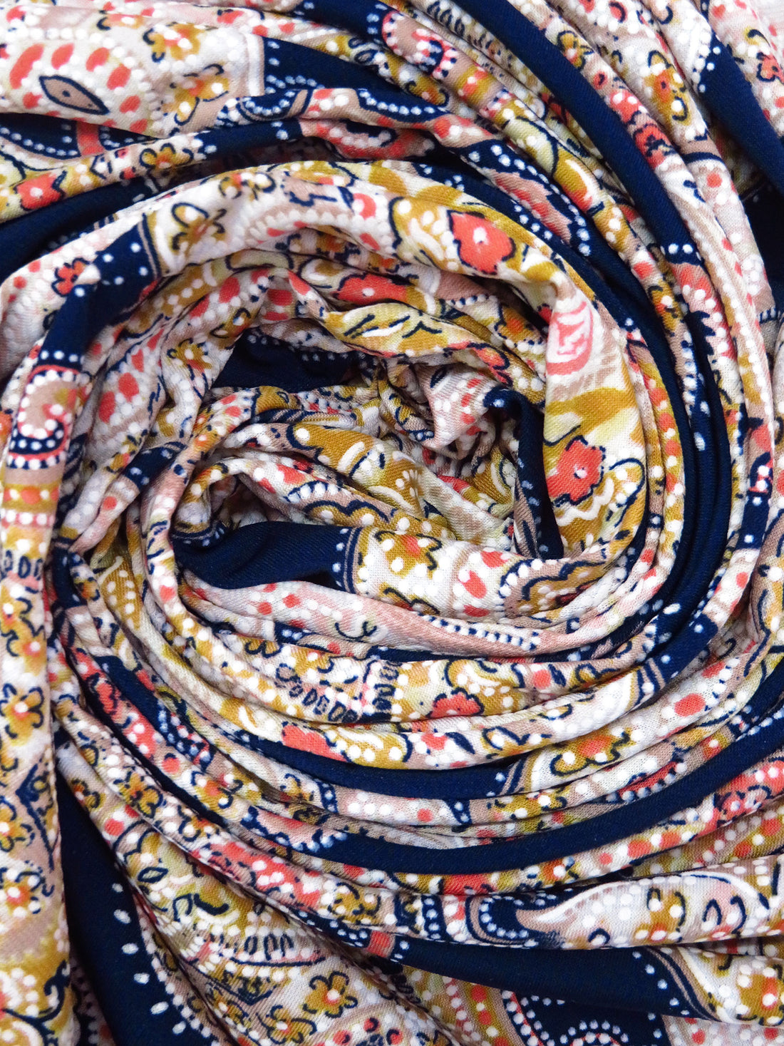 Midnight Navy/Pale Pink/Goldenrod/Multi Polyester/Lycra Double Border Ornate Puffed Print ITY Knit 57W