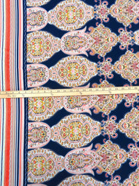 Midnight Navy/Pale Pink/Goldenrod/Multi Polyester/Lycra Double Border Ornate Puffed Print ITY Knit 57W