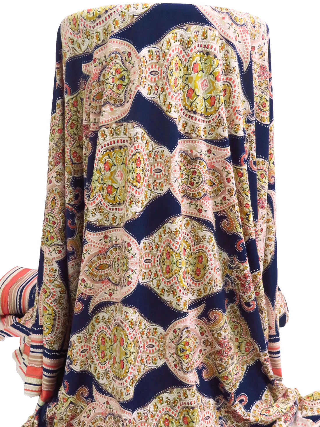 Midnight Navy/Pale Pink/Goldenrod/Multi Polyester/Lycra Double Border Ornate Puffed Print ITY Knit 57W