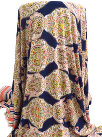 Midnight Navy/Pale Pink/Goldenrod/Multi Polyester/Lycra Double Border Ornate Puffed Print ITY Knit 57W