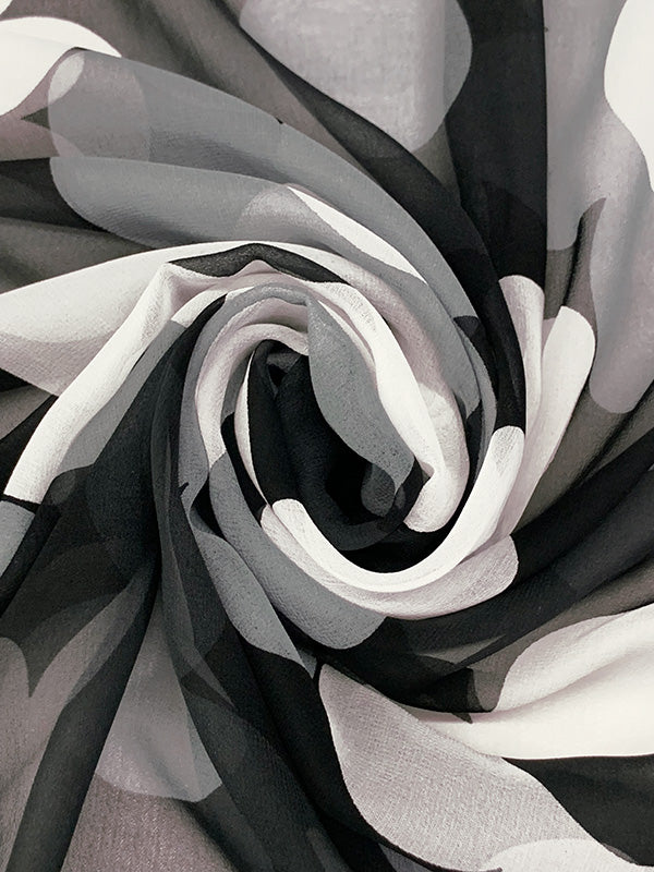 Black/Gray/White 100% Silk Floral Print Chiffon 51W