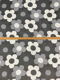 Black/Gray/White 100% Silk Floral Print Chiffon 51W