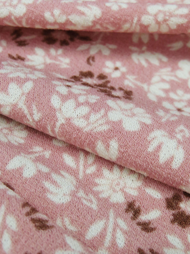 Dark Cherry Pink/Pale Khaki/Burgundy Polyester/Lycra Small Floral Print Crepe Knit 60W