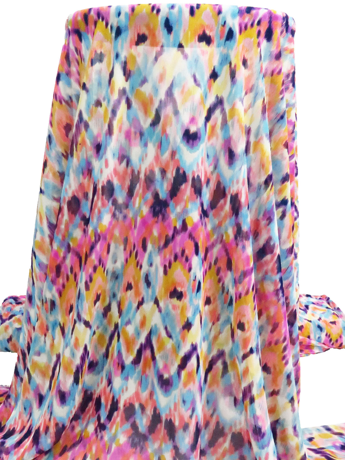 Sky Blue/White/Coral/Multi 100% Polyester Abstract Print Georgette 59W