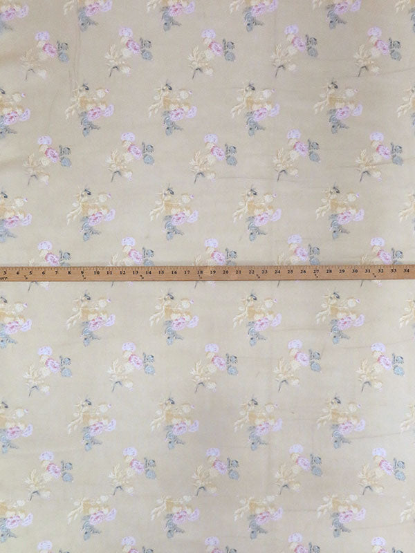 SOLD BY THE PANEL ONLY - Golden Wheat/Rose/Muted Sage/Multi 100% Silk Floral Print Chiffon 42W