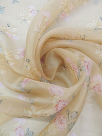 SOLD BY THE PANEL ONLY - Golden Wheat/Rose/Muted Sage/Multi 100% Silk Floral Print Chiffon 42W