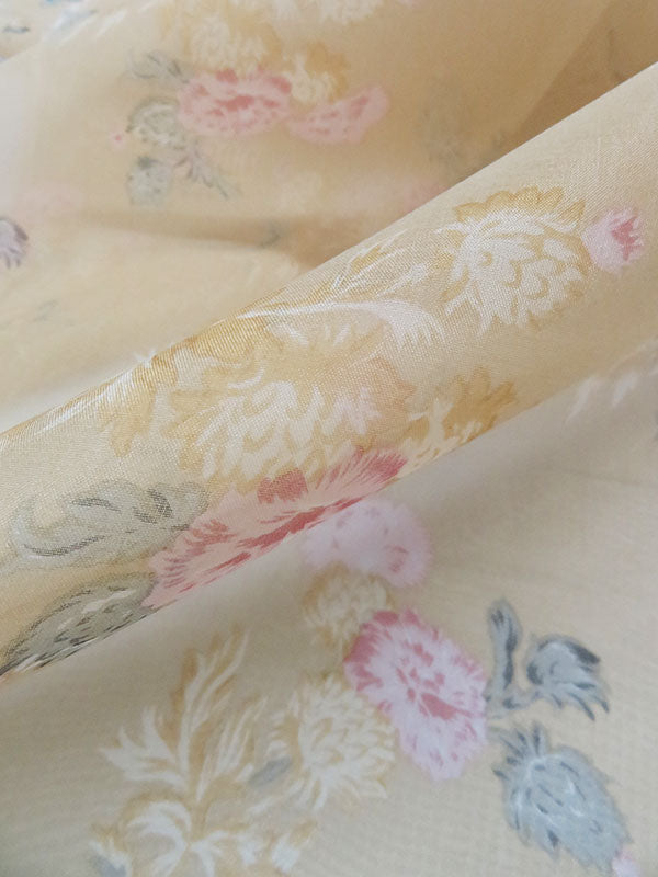 SOLD BY THE PANEL ONLY - Golden Wheat/Rose/Muted Sage/Multi 100% Silk Floral Print Chiffon 42W