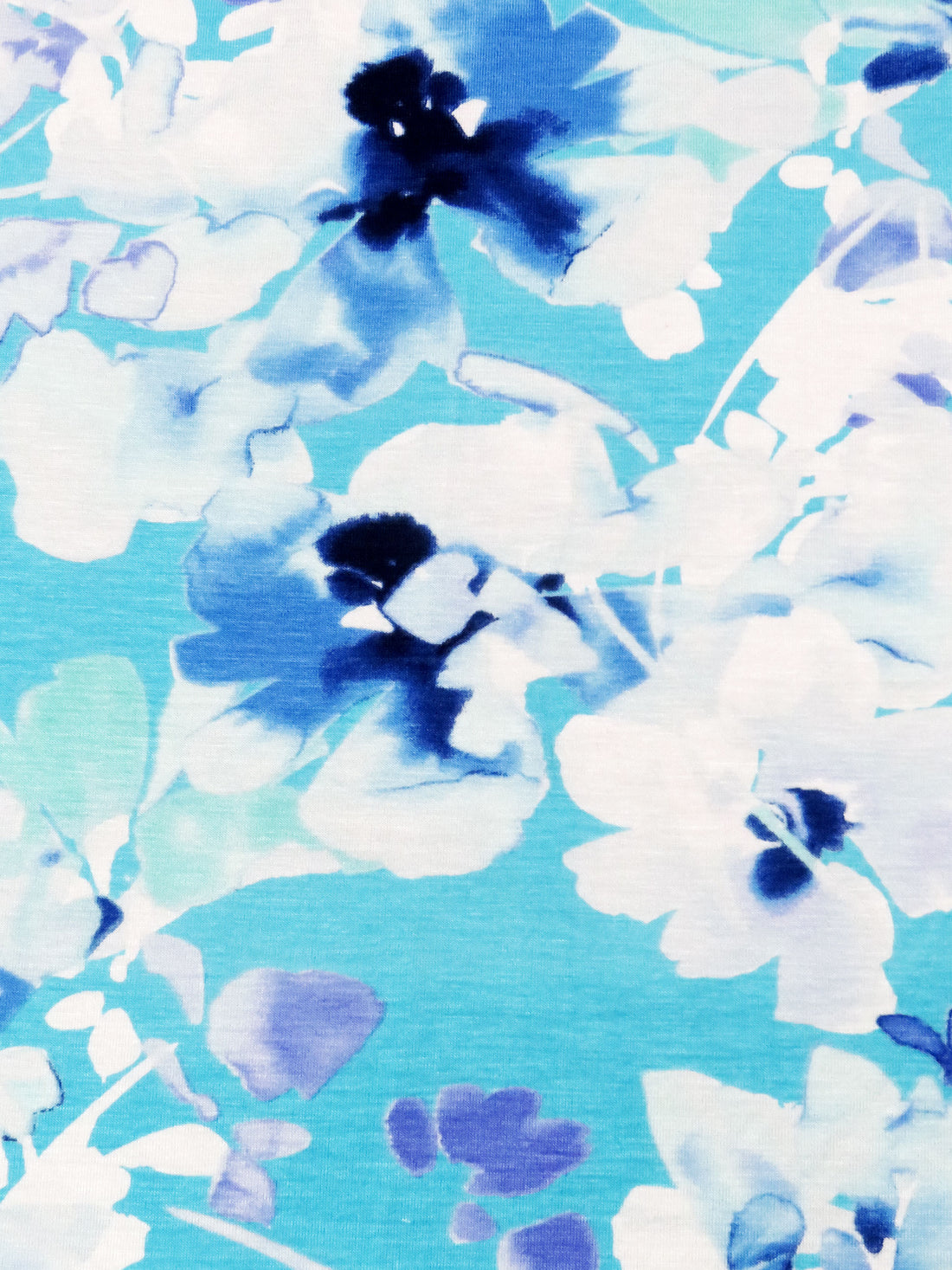 Bright Sky Blue/Periwinkle Blue/Mint/Multi Rayon/Lycra Painterly Floral Print Jersey Knit 57W