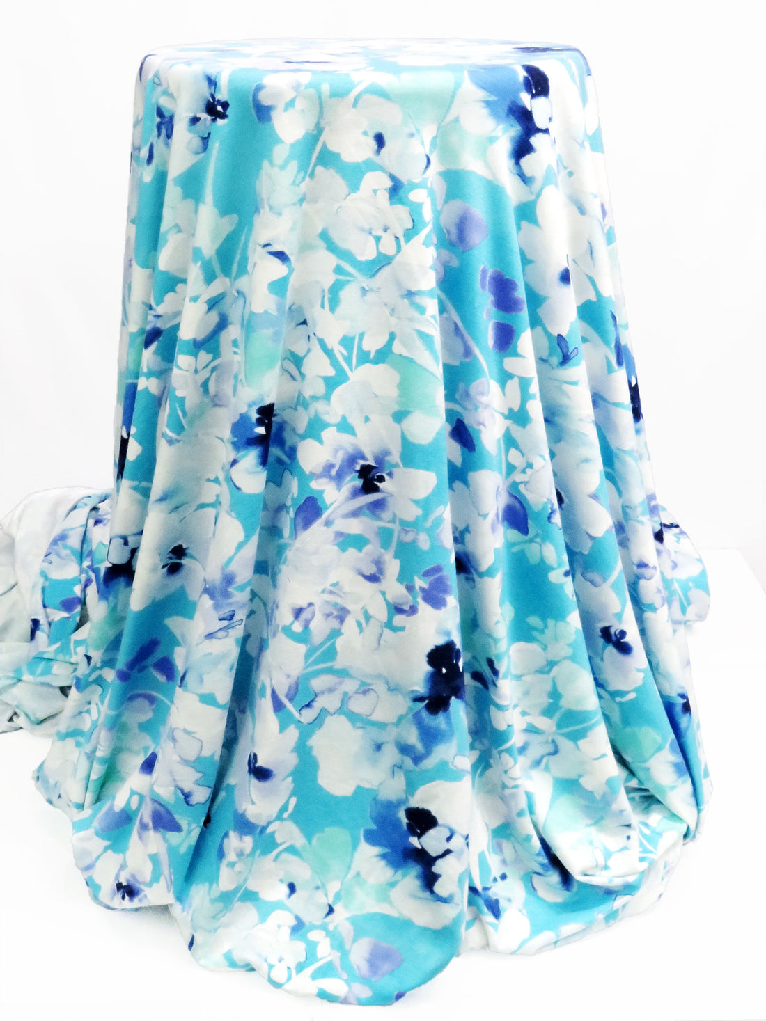 Bright Sky Blue/Periwinkle Blue/Mint/Multi Rayon/Lycra Painterly Floral Print Jersey Knit 57W