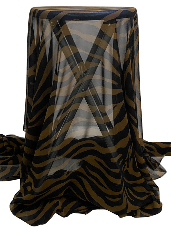 Brown/Black 100% Silk Large Animal Print Chiffon 43W