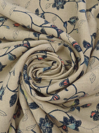 Grullo/Midnight Navy/Salmon/Multi 100% Linen Floral Vines Print Mid-Weight Woven - European Mill - 58W