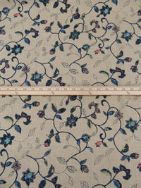 Grullo/Midnight Navy/Salmon/Multi 100% Linen Floral Vines Print Mid-Weight Woven - European Mill - 58W