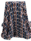 Black/Blue/Rouge Copper/White 100% Polyester Vertical Stripe Over Abstract Print Crepe Blouse Weight Woven 58W