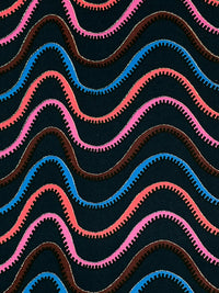 Dark Navy/Light Coral/Wild Mulberry 100% Polyester Horizontal Squiggly Sparkle Stripe Print Crepe Mid-Weight Woven 60W