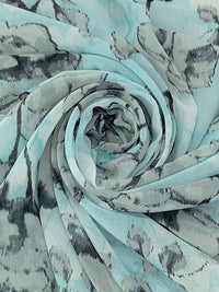 Powder Blue/Misty Gray/Slate 100% Polyester Blurred Floral Print Novelty Crepe Chiffon 60W