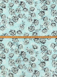 Powder Blue/Misty Gray/Slate 100% Polyester Blurred Floral Print Novelty Crepe Chiffon 60W