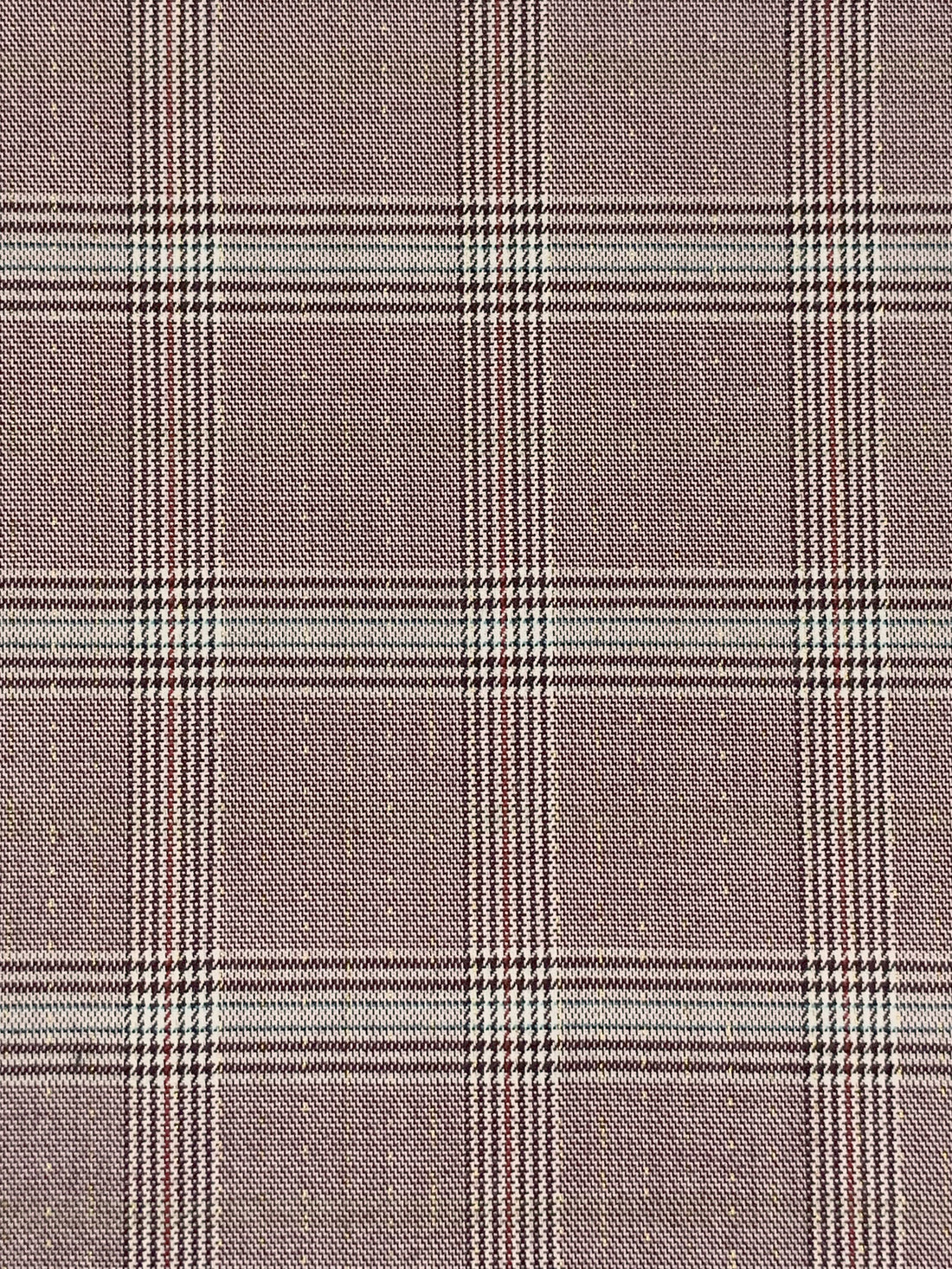 Dark Burgundy/White/Gold/Multi Polyester/Rayon/Lycra/Lurex Plaid Stretch Suiting 55W
