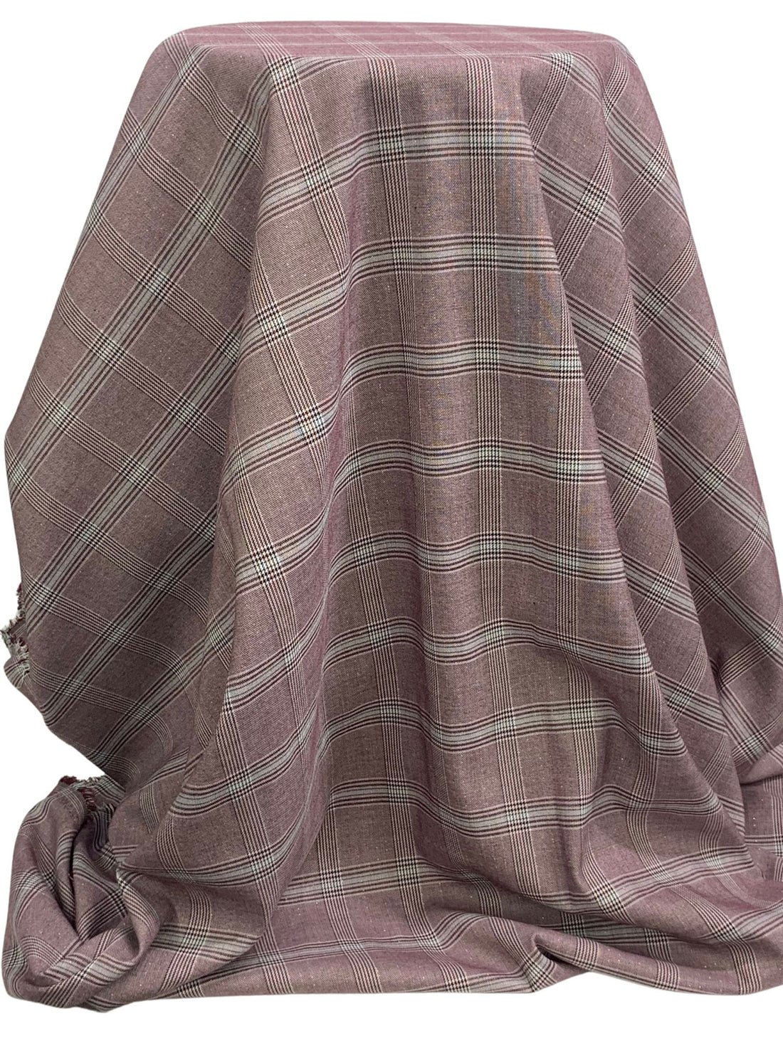 Dark Burgundy/White/Gold/Multi Polyester/Rayon/Lycra/Lurex Plaid Stretch Suiting 55W