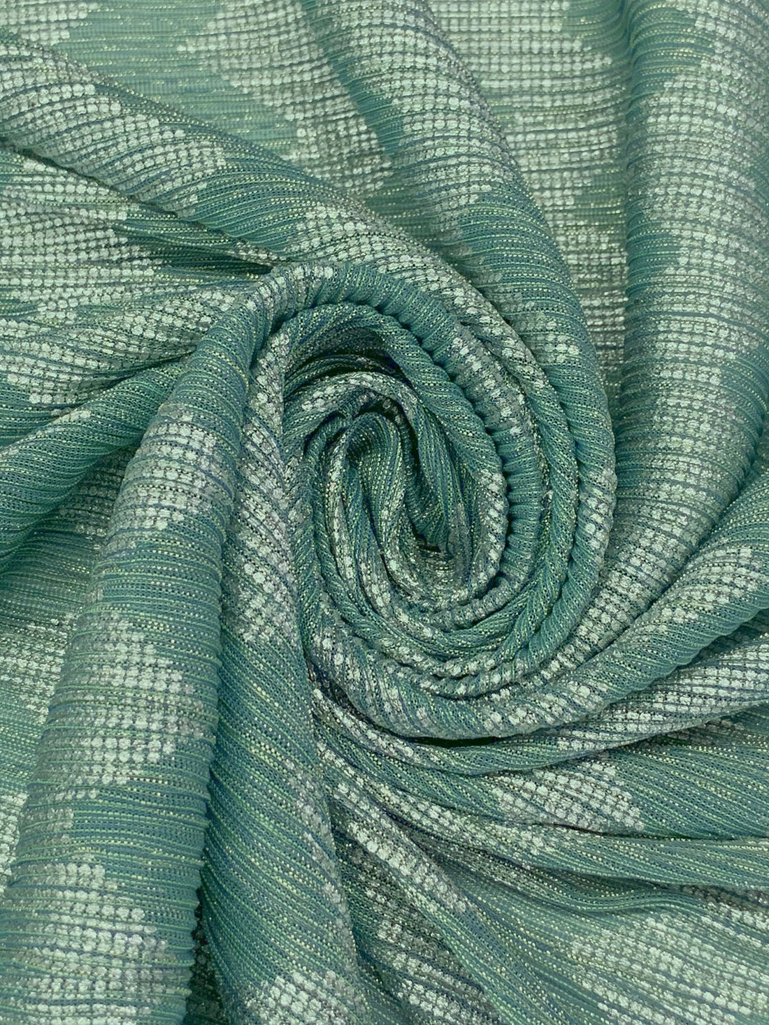 Deep Aquamarine/Gold/Silver Polyester/Metallic Zig Zag Design Plisse Netting 57W