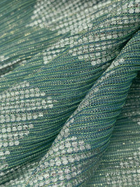 Deep Aquamarine/Gold/Silver Polyester/Metallic Zig Zag Design Plisse Netting 57W
