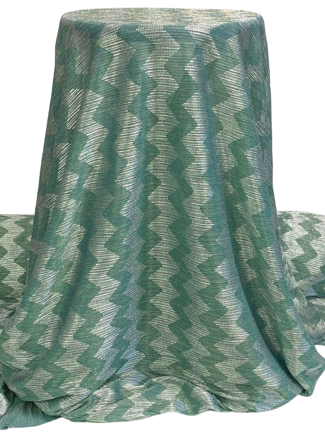 Deep Aquamarine/Gold/Silver Polyester/Metallic Zig Zag Design Plisse Netting 57W