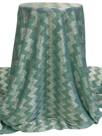 Deep Aquamarine/Gold/Silver Polyester/Metallic Zig Zag Design Plisse Netting 57W