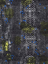 Black/Pale Gray/Citron Yellow/Lapis Cotton/Rayon Snakeskin Print Twill Shirting - NY Designer - 52W