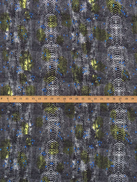 Black/Pale Gray/Citron Yellow/Lapis Cotton/Rayon Snakeskin Print Twill Shirting - NY Designer - 52W