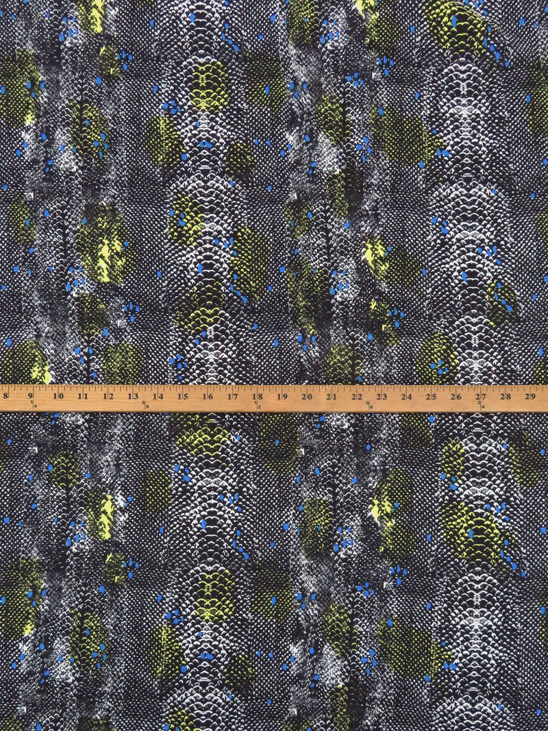 Black/Pale Gray/Citron Yellow/Lapis Cotton/Rayon Snakeskin Print Twill Shirting - NY Designer - 52W