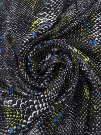 Black/Pale Gray/Citron Yellow/Lapis Cotton/Rayon Snakeskin Print Twill Shirting - NY Designer - 52W