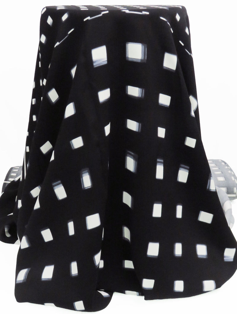 SOLD BY THE PANEL ONLY - Black/White/Lead Gray/Flint Rayon/Lycra Squares Print 4 Ply Suiting 54W