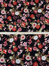 Black/Vermillion/Pale Brown/Multi Rayon/Lycra Moth & Floral Print Jersey Knit 60W