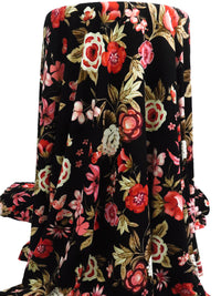 Black/Vermillion/Pale Brown/Multi Rayon/Lycra Moth & Floral Print Jersey Knit 60W