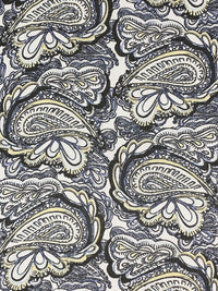 Light Steel Blue/Cream/White/Black 100% Polyester Paisley Print Crepe Chiffon 56W