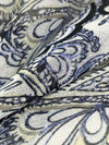 Light Steel Blue/Cream/White/Black 100% Polyester Paisley Print Crepe Chiffon 56W