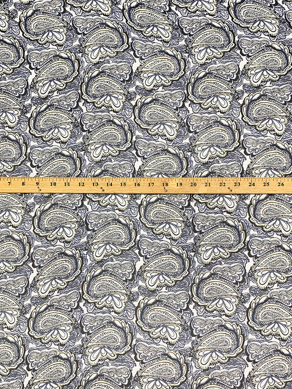 Light Steel Blue/Cream/White/Black 100% Polyester Paisley Print Crepe Chiffon 56W