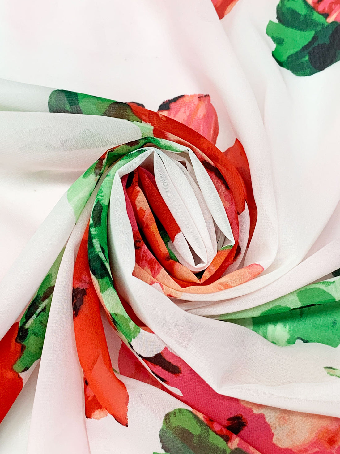 White/Fire Opal/Candy Pink/Multi 100% Polyester Floral Print Chiffon - Famous Dress Designer - 57W